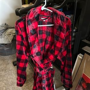 Women’s red and black buffalo plaid robe